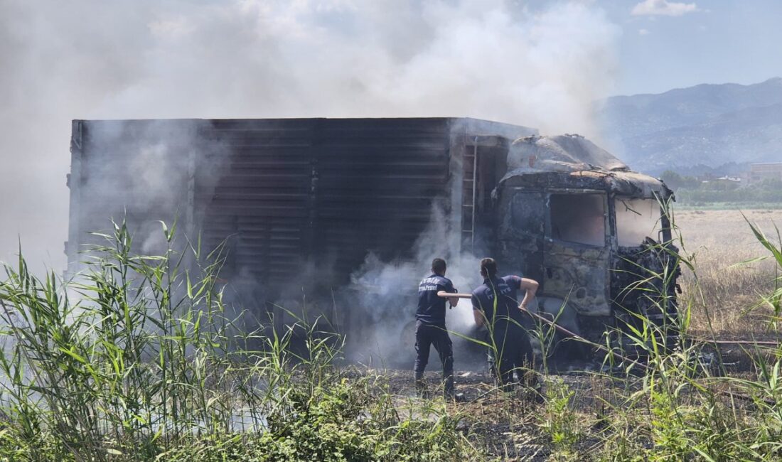 Köşk'e bağlı Altıeylül Mahallesi Şahinkuyu mevkiinde ekin yüklü kamyonda çıkan