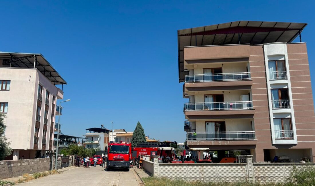 Köşk'te bir apartmanın çatı katında çıkan yangın mahallede kısa süreli