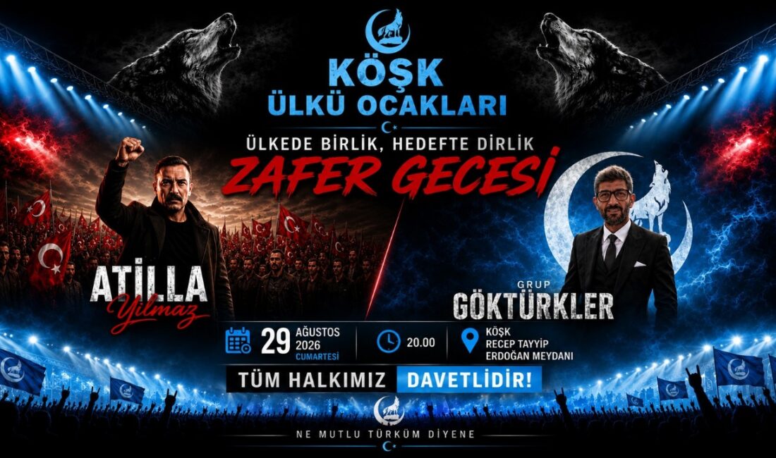 Köşk’te “Zafer Gecesi” Konseri düzenlecek Köşk Ülkü Ocakları tarafından “Ülkede Birlik, Hedefte Dirlik” sloganıyla “Zafer